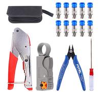 Glarks Kit de herramientas crimpadoras de cable coaxial, RG6 RG59, herramienta de crimpado de compresión coaxial de doble hoja pelacables y cortador de cables con 10 conectores de compresión F para