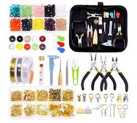 GLARKS Kit de suministros para hacer joyas de 950 piezas con herramientas, alicates, alambres, accesorios, herramientas de medición para manualidades de aretes, collares, reparación
