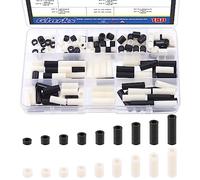 Glarks Kit surtido de espaciadores redondos de nailon para tornillos M3, espaciadores de tornillos de salida eléctrica, arandelas redondas ABS en blanco y negro, soporte espaciador para tornillos