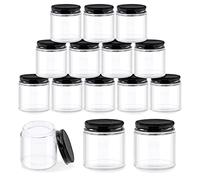 Glarks Paquete de 12 tarros de vidrio con tapas, tarros redondos de vidrio transparente con forro interior y tapas negras para almacenar cremas, productos de belleza, cosméticos y ungüentos