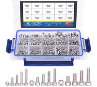 Glarks Surtido de 510 tornillos con cabeza hexagonal M3 M4 M5 de acero inoxidable 304 con tuercas