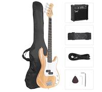 GLARRY - Bajo eléctrico de tamaño completo con amplificador de 20 W, kit de inicio de 4 cuerdas para principiantes con accesorios incluyendo cable, correa, bolsa para niños y adultos (madera Burly)