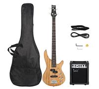 GLARRY GIB Series - Kit de bajo eléctrico de 4 cuerdas para principiantes, tamaño completo con amplificador de 20 W, correa, bolsa y accesorios (Burlywood)