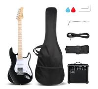 GLARRY Guitarra eléctrica, kit de guitarra eléctrica de tamaño completo de 39 pulgadas con bobina de recogida HSS dividida para principiantes, amplificador de 20 W y bolsa de accesorios (negro)