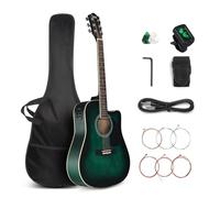 GLARRY Kit de guitarra eléctrica acústica de tamaño completo de 6 cuerdas, guitarra acústica eléctrica de 41 pulgadas con afinador integrado, bolsa, correa, púas, cuerdas, guitarra de tilo, verde mate