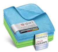 Glart 4448 set de 4 súper suaves paños de microfibra para el coche y hogar, 2 azules y 2 verdes de 40x40 cm, también para limpieza de ventanas