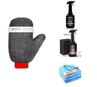 Glart® 44V05 Premium Kit Felgenreinigung Auto: Mikrofaser Felgenhandschuh, Premium Felgenreiniger, Reifenglanzspray mit Schwamm, 3er Mikrofaser Poliertücher