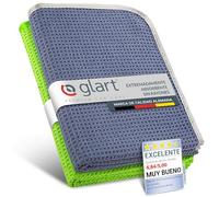 Glart 47TG juego de 2 toallas de microfibra para coche, motocicleta, cocina, vajilla - paño de microfibra estructura gofrada o nido de abeja - 70x40 cm, verde, ideal como limpiacristales.