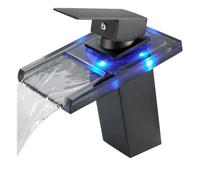 Glasarmatur strahlt Licht aus, ändert die Farbe, Wasserkraft, schwarzer Wasserfall-Beckenhahn (A)