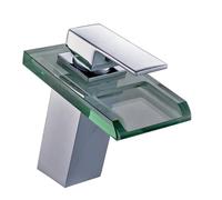 Glasarmatur strahlt Licht aus, ändert die Farbe, Wasserkraft, schwarzer Wasserfall-Beckenhahn (C)