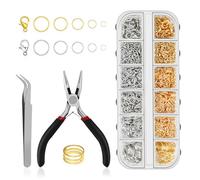 GlasFlength 1443 Piezas Anillos de Salto Abiertos, Anillas Abiertas 4/5/6/8/10/12mm con Cierres de Langosta Con Caja de Almacenamiento para Fabricación de Joyas Herramienta de Bricolaje