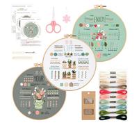 GlasFlength 3 Piezas Kit de Bordado para Principiantes, Kit de Práctica de Puntada de Bordado Embroidery Kit con Instrucciones Aguja e Hilo Kit de Inicio Punto de Cruz de Bordado para Adulto Niño