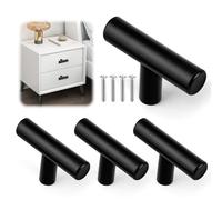 GlasFlength 4 Piezas Tiradores Cocina Negro 50 mm Tiradores Armarios, Tirador de Barra en T Pomos y Tiradores Mate Un Solo Agujero Manijas de Acero Inoxidable para Cajones Dormitorio Armario Aparador