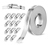 GlasFlength Abrazaderas de manguera de acero inoxidable, 5 m, abrazaderas de tubo de acero inoxidable 304, abrazaderas de manguera ajustables, abrazaderas con 12 unidades, abrazadera de tubo de bajada