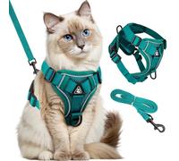 GlasFlength Arnés para Gatos con Correa, a Prueba de roturas, Correa para Gatos con arnés Ajustable para Gatos, Juego de arnés Suave para Gatos con Rayas Reflectantes (Azul Lago-M)
