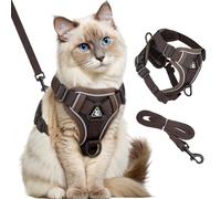 GlasFlength Arnés para Gatos con Correa, a Prueba de roturas, Correa para Gatos con arnés Ajustable para Gatos, Juego de arnés Suave para Gatos con Rayas Reflectantes (café-L)