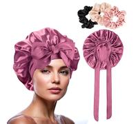 GlasFlength Gorro de Seda para Dormir con Banda Ancha Elástica - Satén Suave Ajustable Transpirable para Pelo Rizado - para Mujeres y Niñas