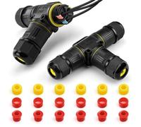 GlasFlength IP68 - Conector eléctrico estanco de cables, 3 hilos, en forma de T, estanca, diámetro 3 - 12 mm, 2 piezas, color negro