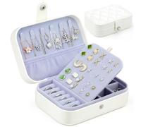 GlasFlength Joyeros Mujer Organizador, Portátil Jo yero Viaje Joy ero De Viaje Mujer de Cuero PU Jewelry Organizer Doble Capa Joyer o Pequeño Jewelry Box para Pendientes Anillos y Cadenas (Blanco)