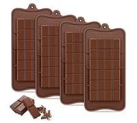 GlasFlength Moldes de Chocolate de Silicona, 4 Piezas Moldes Silicona Antiadherente Break Apart Moldes de Silicona Rectangular para DIY Barra de Chocolate Dulces Cubitos Hielo Cocina (Marrón)