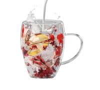 Glaskaffeetassen Doppelwandig - 350 ml Trockenblumen Becher, 8 cm Oberer Durchmesser Henkel, Mikrowellengeeignet Verbrühungshemmend Isolierung | Lieblingsgetränke Stilvoll Bequem Verschüttungsfre