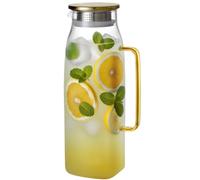 GLASKEY Jarra de vidrio cuadrada de 2,2 litros con tapa y asa para el refrigerador,Jarra de vidrio de borosilicato para bebidas calientes o frías,Jarra grande para té helado,café,jugo,bebidas caseras