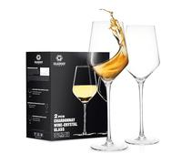 GLASKEY Juego de 2 Copas de Vino Blanco Sopladas a Mano,Copa de Vino Cristal Fino,Copas de Vino Modernas de Tallo largo de 450 ml,Regalo para el uso diario,aniversarios y días