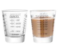 GLASKEY Juego de 2 Vaso Medidor de Chupitos,Taza medidora de Vidrio pequeña con cuatro métodos de medición(oz/ml/TSP/TBSP),Apto para lavavajillas,Perfecto para el Café,los Cócteles y la Cocina(Negro)