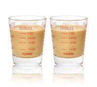 GLASKEY Juego de 2 Vaso Medidor de Chupitos,Taza medidora de Vidrio pequeña con cuatro métodos de medición(oz/ml/TSP/TBSP),Apto para lavavajillas,Perfecto para el Café,los Cócteles y la Cocina(Rojo)