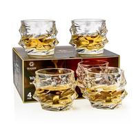 GLASKEY Juego de 4 Vasos de Whisky de Cristal Soplado a Mano de 350 ml, Vasos de Coñac únicos, Vasos de Barra con Fondo Grueso y pesado para Cóctel de Agua y ron Escocés Bourbon