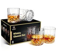 GLASKEY Juego de 4 Vasos Whisky Cristal, 320ml Vaso de Whisky sin Plomo para Agua,Cóctel,Vodka,Adecuado Familias,Restaurantes y Fiestas,Regalos úNicos Para Hombres Y Mujeres