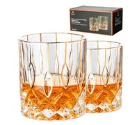 GLASKEY Set de 2 Copas de Whisky de Cristal con Borde Dorado,32cl Copas Old Fashioned de Oro de Lujo,Para Whisky Escocés Bourbon Rocks Coñac Vodka Ginebra Tequila Ron Licor,Regalos para Hombres
