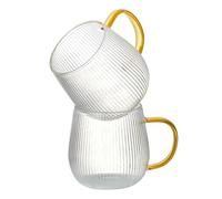 GLASKEY Tazas de Café de Vidrio de Borosilicato con Mango Amarillo Claro,Paquete de 2 Tazas de Café de Vidrio de 370 ml,Tazas de Té a Rayas Resistentes al Calor para Bebidas frías y Calientes