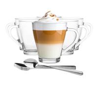 Glasmark KROSNO 1992 Juego De 6 Tazas De Café Latte Con Asa 360 ml Vidrio Transparente Vasos de Capuchino Latte Macchiato Té Resistente Al Calor Con Cucharillas