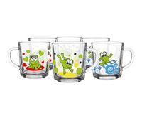 Glasmark KROSNO 1992 Juego De 6 Tazas De Vidrio Con Asa Para Niños Con Diseño De Ranas Capacidad De 220 ml Para Leche Agua Jugo Szymek
