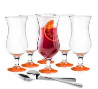 Glasmark KROSNO 1992 Juego De 6 Vasos Para Cócteles Para Zumo Agua Soda 420 ml En Vidrio Transparente Fondo De Color Naranja Con Cucharillas