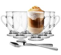 Glasmark KROSNO 1992 Juego de vasos de café con asa, mango y cuchara, 6 unidades, 380 ml, aptos para lavavajillas