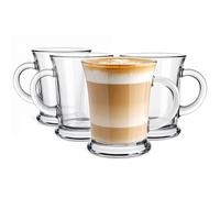 Glasmark KROSNO 1992 Set de 4 Tazas de Café con Asa de 350 ml - Vasos de Vidrio para Té Café Latte Capuchino - Aptos para Lavavajillas - Casa y Restaurante - Leo