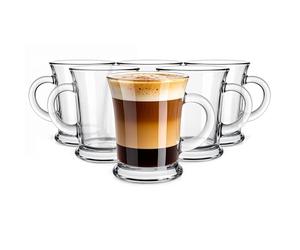 Glasmark KROSNO 1992 Set de 6 Tazas de Café con Asa de 350 ml - Vasos de Vidrio para Té Café Latte Capuchino - Aptos para Lavavajillas - Casa y Restaurante - Leo