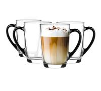 Glasmark KROSNO 1992 Vaso de café con asa, taza de cristal para té, 300 ml, resistente, apto para lavavajillas, mango negro brillante