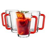 Glasmark KROSNO, 250 ml, juego de 4, juego de vasos, vasos de cristal, vasos de cristal con asa, oreja de color, vaso, taza, vaso de cristal con mando, apto para lavavajillas