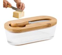Glass Butter Storage Tray Airtight Cheese Containers, 300ml Vintage Square Food Container Kitchen Office Dorm Picnic Travel Refrigerator Countertop Organizer | Perfect for Home, /6.69x3.23x2.36 inches