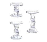 Glass Candle Holder, Clear Candlestick Stand, Table Centerpiece, Elegant Transparent Design, Multi-Occasion Display, Wedding Party Home Use, Varying Inches Clear 3 Pieces
