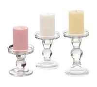 Glass Candle Holder, Clear Elegant Candlestick Set of 3, Decorative Table Centerpieces, for Wedding, Birthday, Party, Halloween, Christmas, Farmhouse, Kitchen, Bedroom, Home Decor