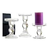 Glass Candle Holder Set, Clear Candlestick Holders, 01.05x12.05 Inches, 3 Piece Elegant Taper Candle Display, Christmas Decor for Wedding Birthday Farmhouse Home Kitchen Bedroom, Table
