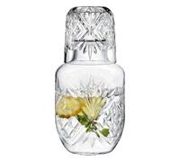 Glass Carafe Set - Water Pitcher Drinking Cup, Clear Nightstand Beverage Container, Home Hydration Serveware, Kitchen Table Accessory, Drinking Set for Bedroom Bathroom Dining Use
