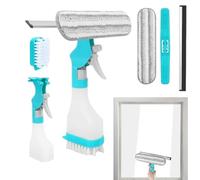 Glass Cleaner Brush - Multi-Functional Cleaning Tool, Comfortable Grip, Spray Bottle Included, Effective Water Spot Remover | Perfect for Bathroom, Shower Doors, Mirrors, Home Cleaning