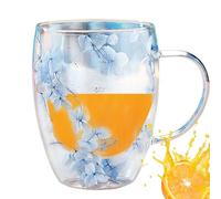 Glass Coffee Cup - Double Wall Flower Mug | Insulated Anti Scald Handle, Dried Bloom Design, Hot Cold Beverage Tumbler, Creative Clear Drinkware Gift For Family Friends Home Office