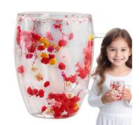 Glass Coffee Cup - Double Wall Flower Mug | Insulated Anti Scald Handle, Dried Bloom Design, Hot Cold Beverage Tumbler, Creative Clear Drinkware Gift For Family Friends Home Office