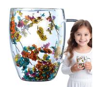 Glass Coffee Mugs - Creative Clear Glass Cups | Insulated Layer Flowers Coffee Cup | Coffee Mug Built-in Selected Dried Flowers for Family Friends Flower Tea Cup for Hot and Cold Beverages
